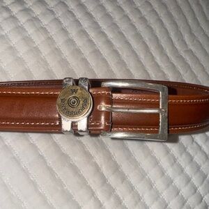 Brown Leather Belt with Silver Buckle